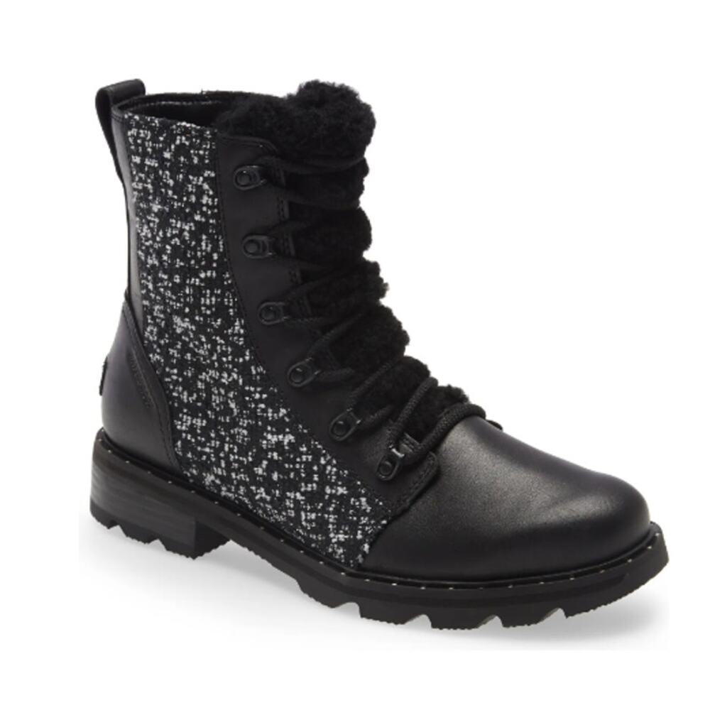 Sorel Lennox Genuine Shearling Leather Waterproof Lace-Up Boot Black 8.5